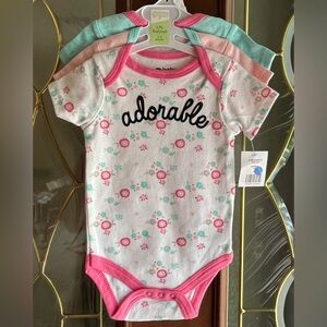 NWT Baby Gear 100% Cotton Short-sleeve Bodysuit Onesie Set of 3 Baby Girl 3-6M